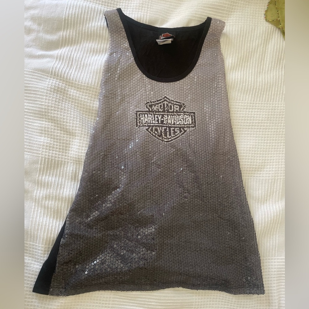 Harley Davidson cut off sequin tank